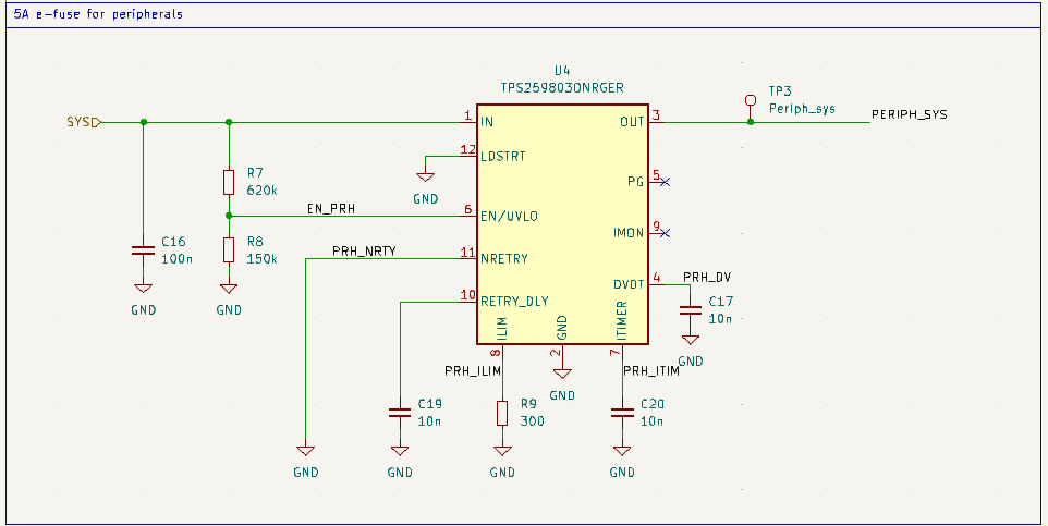 TPS25980 schematic, set to 5A current limit.