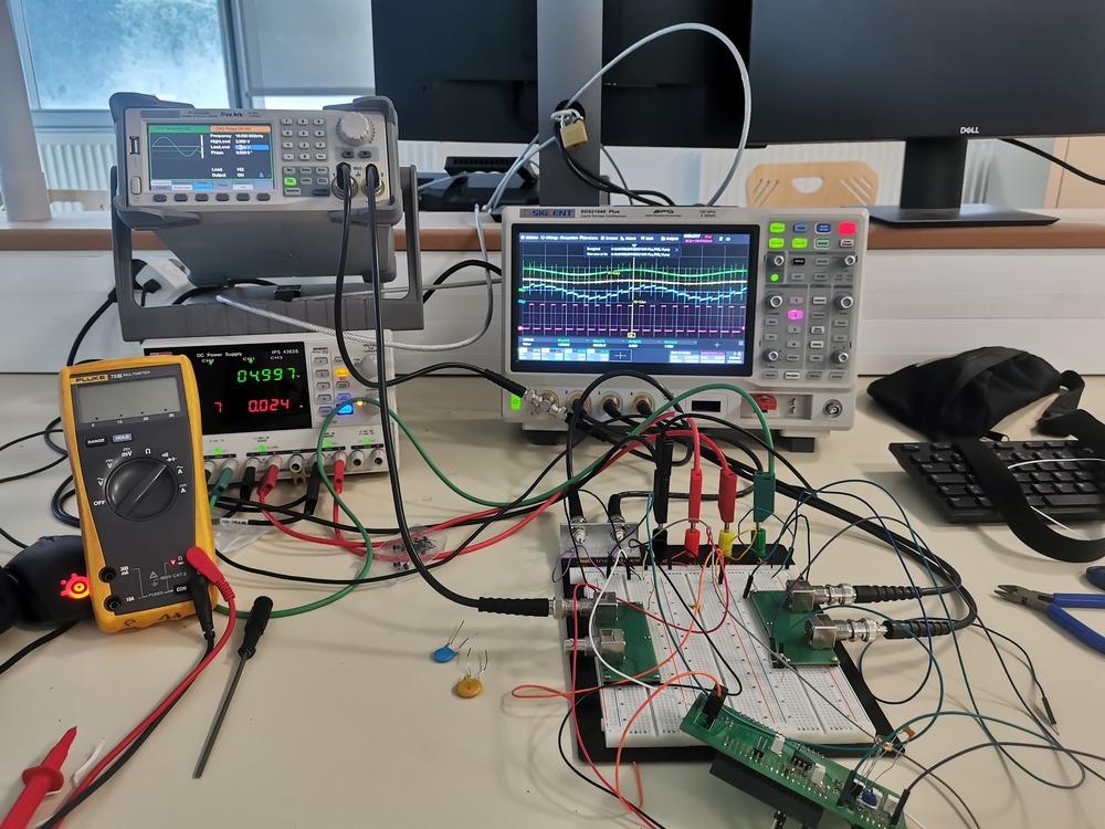 Lab setup for testing the receiver PCB
